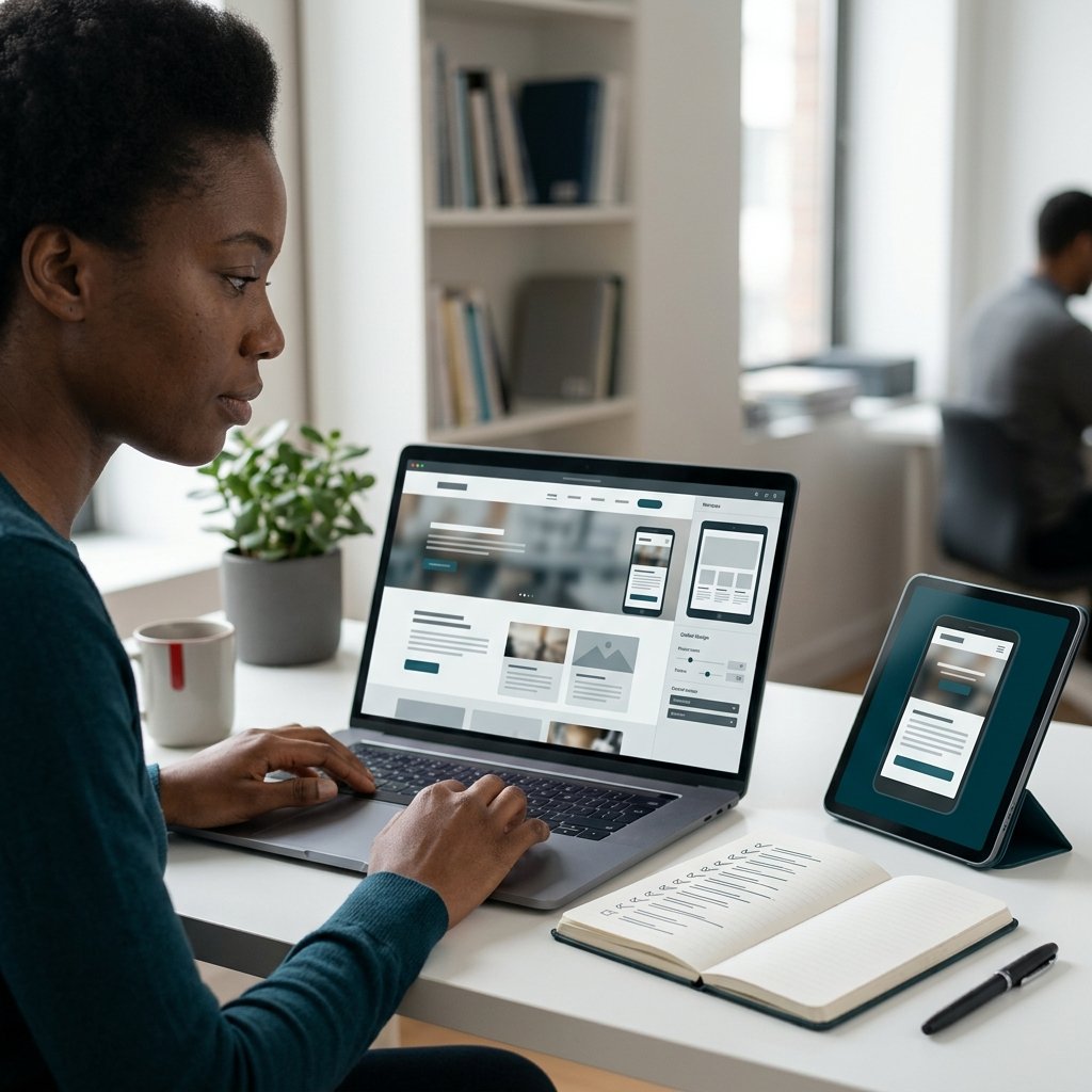 Professionnel travaillant sur la création structurée d’un site WordPress.
